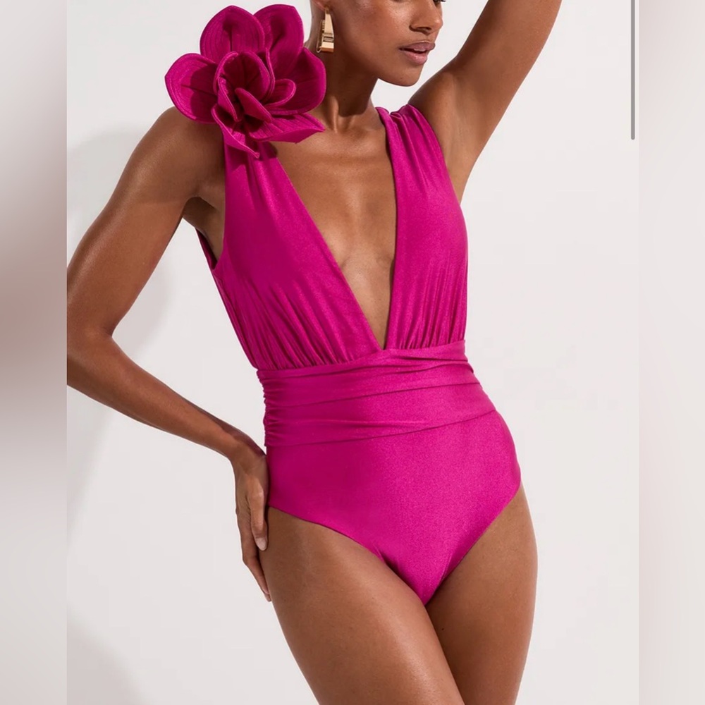 Karen Millen Flower Corsage Plunge Swimsuit pink  ,Size S